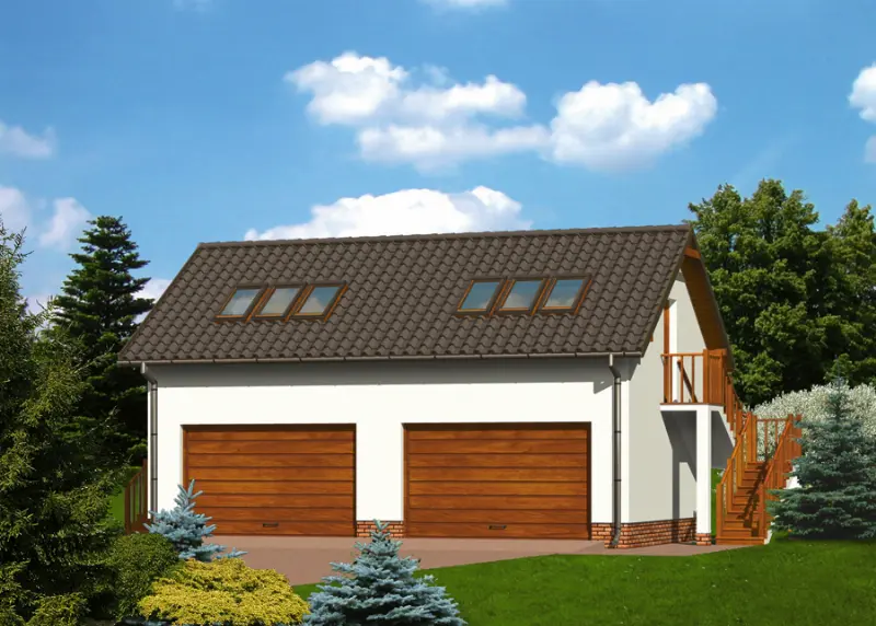 Projekt domu Garaż z częścią mieszkalną (letniskową) GC45 — wizualizacja