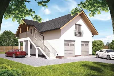 Garaż z częścią mieszkalną (letniskową) GC99 — wizualizacje 1 (odbicie lustrzane)