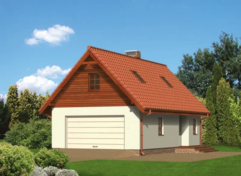 Projekt domu Garaż z częścią mieszkalną (letniskową) i pomieszczeniem gospodarczym G11a — wizualizacja