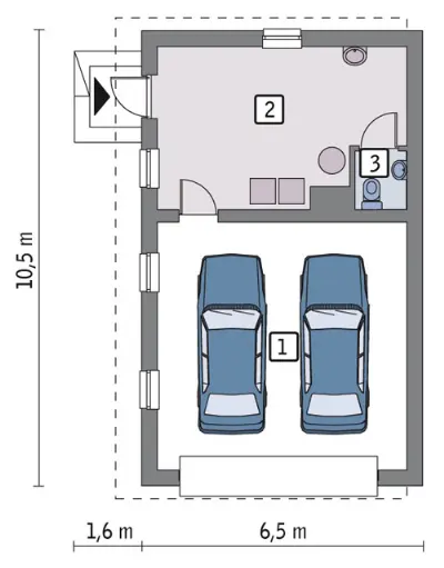 Garaż z kotłownią G52a — rzuty kondygnacji 1 (odbicie lustrzane)