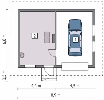 Garaż z kotłownią G53 — rzuty kondygnacji 1 (odbicie lustrzane)