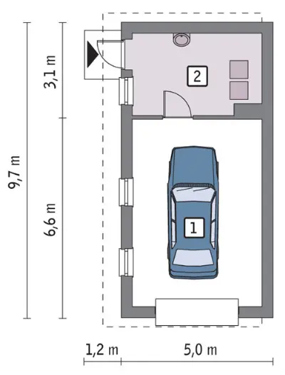 Garaż z kotłownią G54 — rzuty kondygnacji 1 (odbicie lustrzane)