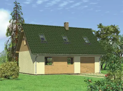 Garaż z poddaszem i pomieszczeniem gospodarczym G27c — wizualizacje 1 (odbicie lustrzane)