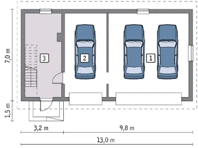 Garaż z poddaszem i pomieszczeniem gospodarczym G30b — rzuty kondygnacji 1 (odbicie lustrzane)