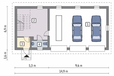 Garaż z poddaszem i pomieszczeniem gospodarczym G37 — rzuty kondygnacji 1 (odbicie lustrzane)