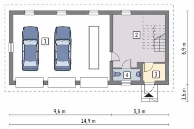 Garaż z poddaszem i pomieszczeniem gospodarczym G37 — rzuty kondygnacji 1