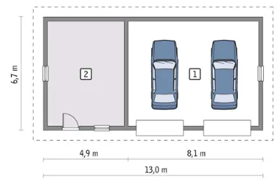 Garaż z pomieszczeniem gospodarczym G12b — rzuty kondygnacji 1 (odbicie lustrzane)