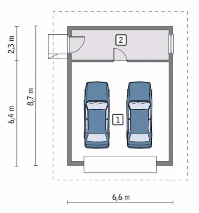 Garaż z pomieszczeniem gospodarczym G14a — rzuty kondygnacji 1 (odbicie lustrzane)
