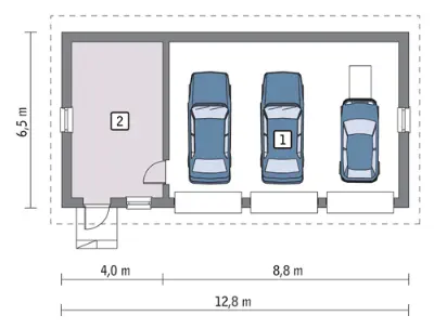 Garaż z pomieszczeniem gospodarczym G19b — rzuty kondygnacji 1 (odbicie lustrzane)