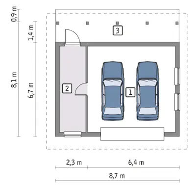 Garaż z pomieszczeniem gospodarczym G25a — rzuty kondygnacji 1 (odbicie lustrzane)
