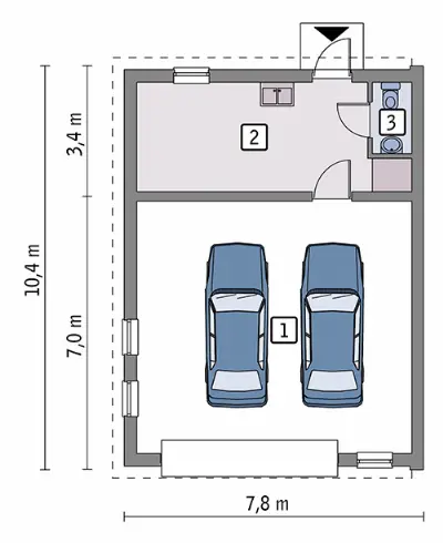 Garaż z pomieszczeniem gospodarczym G39 — rzuty kondygnacji 1 (odbicie lustrzane)
