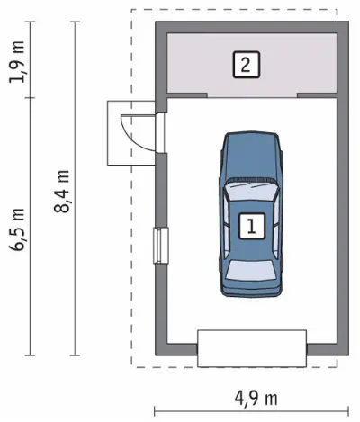 Garaż z pomieszczeniem gospodarczym G40 — rzuty kondygnacji 1 (odbicie lustrzane)