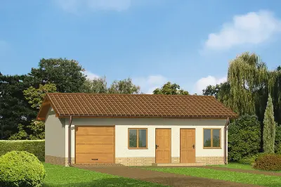 Garaż z pomieszczeniem gospodarczym GC08 — wizualizacje 1 (odbicie lustrzane)