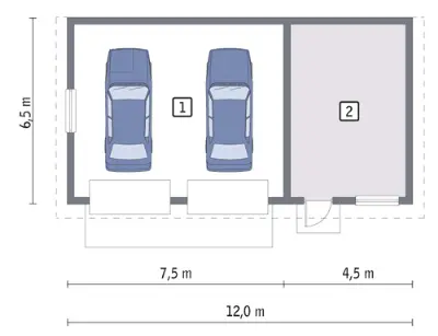 Garaż z pomieszczeniem gospodarczym GC10a — rzuty kondygnacji 1 (odbicie lustrzane)