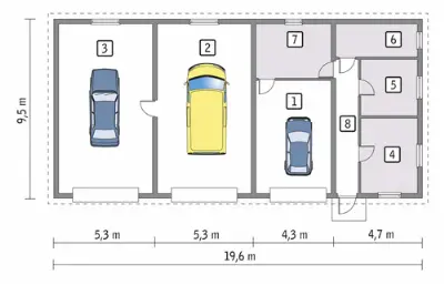 Garaż z pomieszczeniem gospodarczym GC19 — rzuty kondygnacji 1 (odbicie lustrzane)