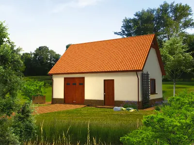 Garaż z pomieszczeniem gospodarczym GC34 — wizualizacje 1 (odbicie lustrzane)