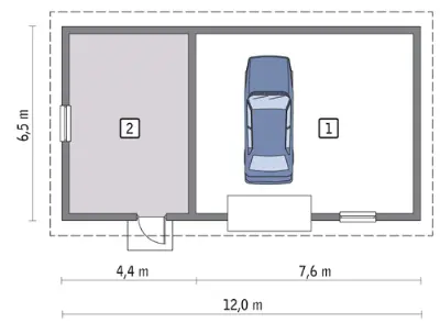 Garaż z pomieszczeniem gospodarczym GC53 — rzuty kondygnacji 1 (odbicie lustrzane)