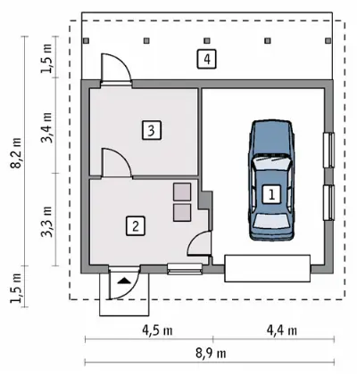 Garaż z pomieszczeniem gospodarczym i kotłownią G25b — rzuty kondygnacji 1 (odbicie lustrzane)