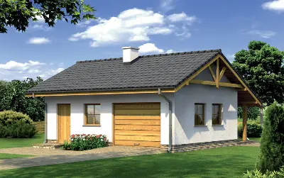 Garaż z pomieszczeniem gospodarczym i kotłownią G25b — wizualizacje 1 (odbicie lustrzane)