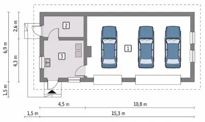Garaż z pomieszczeniem gospodarczym i kotłownią G35c — rzuty kondygnacji 1 (odbicie lustrzane)