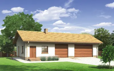 Garaż z pomieszczeniem gospodarczym i kotłownią G35c — wizualizacje 1 (odbicie lustrzane)