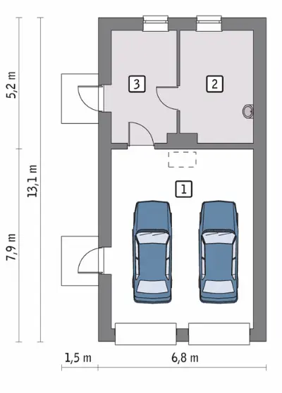 Garaż z pomieszczeniem gospodarczym i schowkiem G49 — rzuty kondygnacji 1 (odbicie lustrzane)