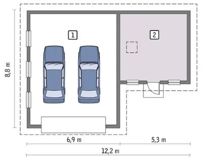 Garaż z pomieszczeniem gospodarczym i schowkiem GC36b — rzuty kondygnacji 1 (odbicie lustrzane)