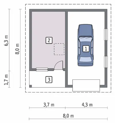 Garaż z pomieszczeniem gospodarczym i schowkiem GC42 — rzuty kondygnacji 1 (odbicie lustrzane)