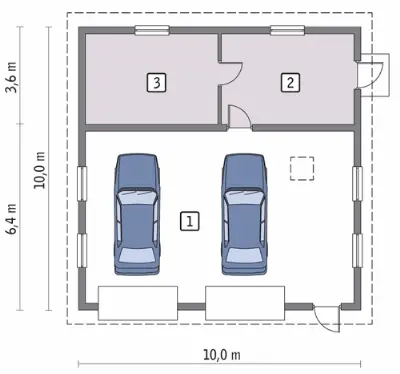 Garaż z pomieszczeniem gospodarczym i schowkiem GC44 — rzuty kondygnacji 1 (odbicie lustrzane)