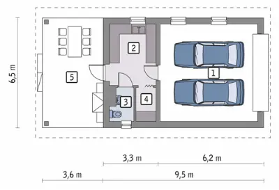 Garaż z pomieszczeniem gospodarczym i wiatą rekreacyjną G15d — rzuty kondygnacji 1 (odbicie lustrzane)