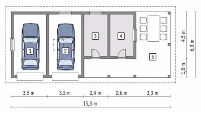 Garaż z pomieszczeniem gospodarczym i wiatą rekreacyjną GC76 — rzuty kondygnacji 1