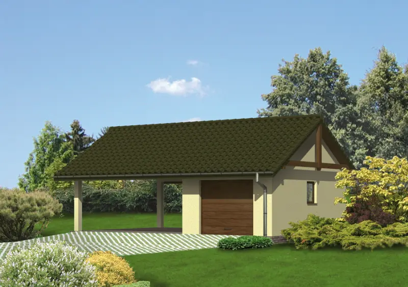 Projekt domu Garaż z wiatą garażową G21 — wizualizacja