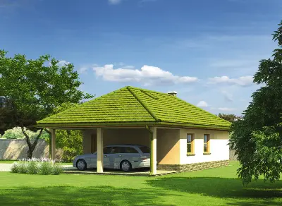 Garaż z wiatą garażową i wiatą rekreacyjną GC78 — wizualizacje 1