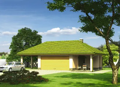 Garaż z wiatą garażową i wiatą rekreacyjną GC78 — wizualizacje 1 (odbicie lustrzane)