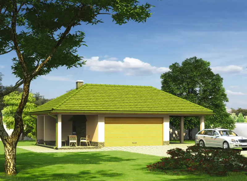 Projekt domu Garaż z wiatą garażową i wiatą rekreacyjną GC78 — wizualizacja