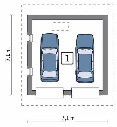 Garaż ze schowkiem G50 — rzuty kondygnacji 1 (odbicie lustrzane)