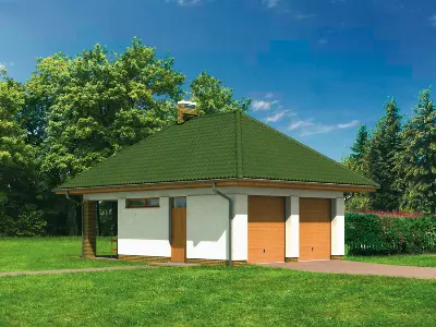 Garaż ze schowkiem i wiatą rekreacyjną G10 — wizualizacje 1 (odbicie lustrzane)