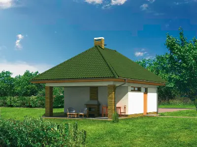 Garaż ze schowkiem i wiatą rekreacyjną G10 — wizualizacje 2 (odbicie lustrzane)