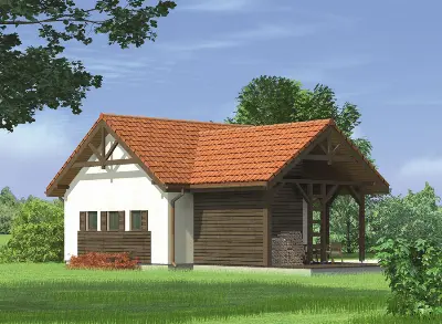 Garaż ze schowkiem i wiatą rekreacyjną G36 — wizualizacje 2 (odbicie lustrzane)