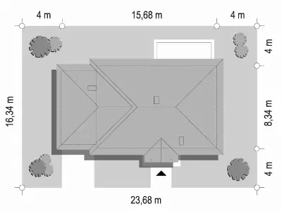 Jak Marzenie z garażem wariant F — plan sytuacyjny 1 (odbicie lustrzane)