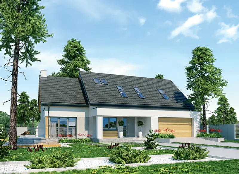 Projekt domu Jasna przestrzeń - wariant V (z wentylacją mechaniczną i rekuperacją) — wizualizacja