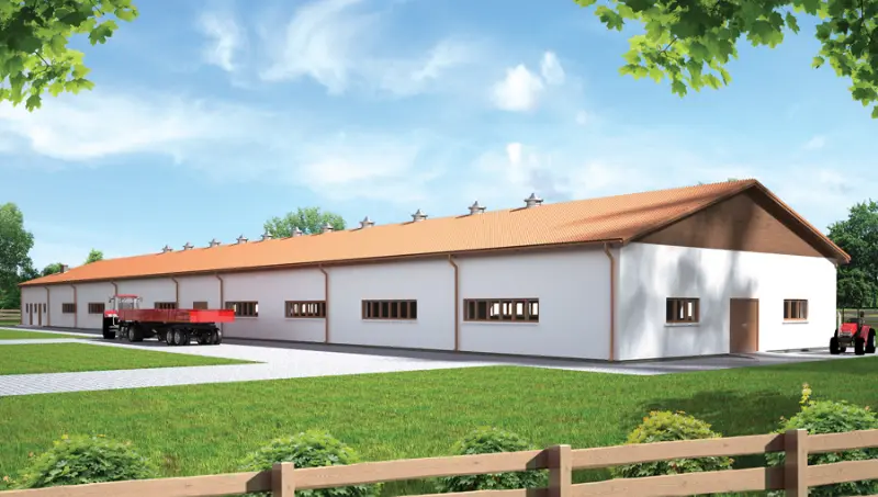 Projekt domu Kurnik dla 15559 sztuk brojlerów kurzych KC06 — wizualizacja