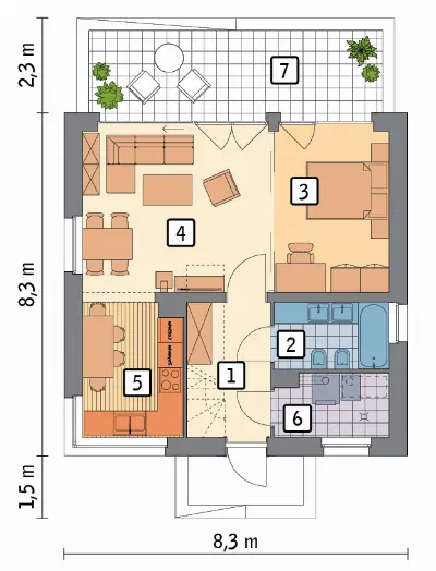 Ładny 2 — rzuty kondygnacji 1 (odbicie lustrzane)