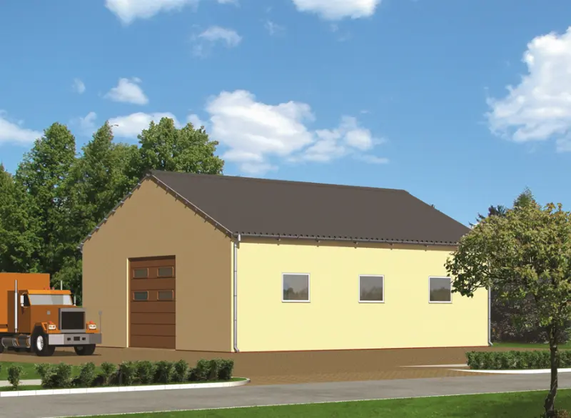 Projekt domu Magazyn (w konstrukcji stalowej) PMC07St — wizualizacja