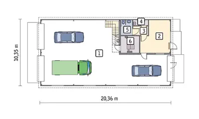 Magazyn (w konstrukcji stalowej) z częścią socjalno-biurową PMC21St — rzuty kondygnacji 1 (odbicie lustrzane)