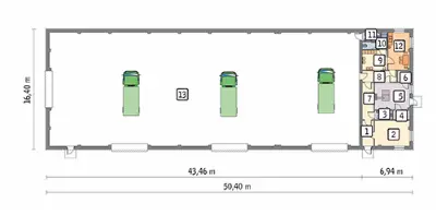 Magazyn z częścią socjalno-biurową PMC17a — rzuty kondygnacji 1 (odbicie lustrzane)