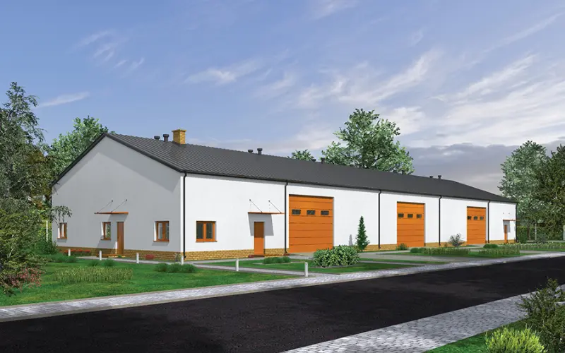 Projekt domu Magazyn z częścią socjalno-biurową PMC17a — wizualizacja