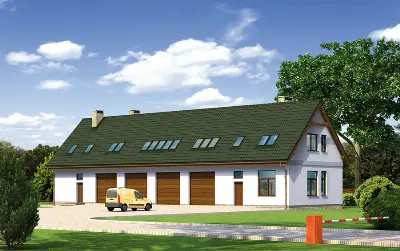Magazyn z poddaszem mieszkalno-gospodarczym GM04a — wizualizacje 1 (odbicie lustrzane)