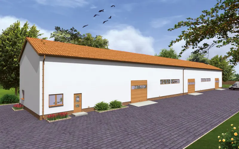 Projekt domu Magazyn z pomieszczeniami pomocniczymi PMC03 — wizualizacja