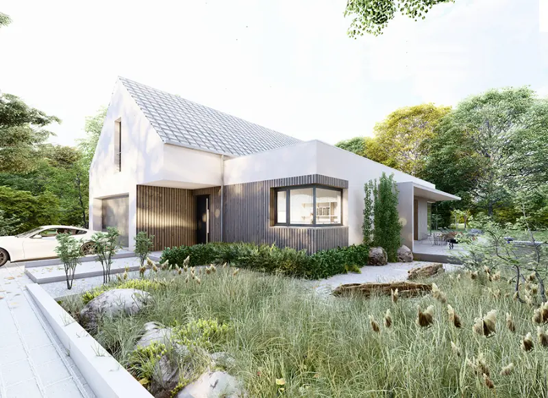 Projekt domu Nieporównywalny (z wentylacją mechaniczną i rekuperacją) — wizualizacja